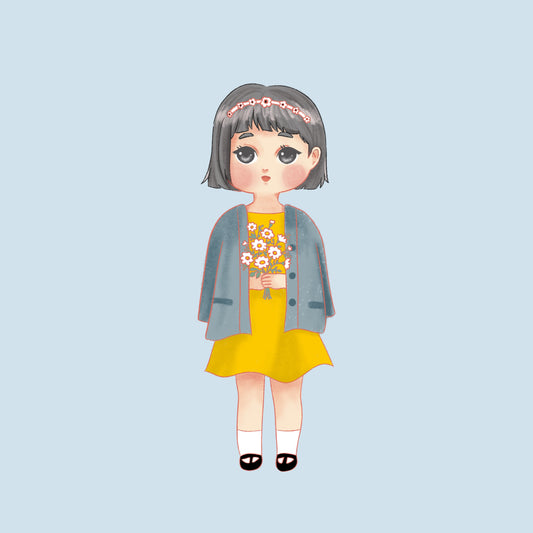 Cute Girl in Yellow Dress Print